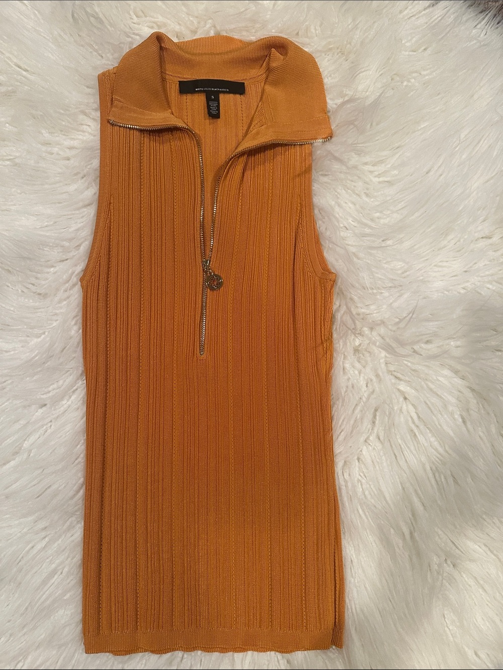 White House Black Market Ribbed Sleeveless Zip Tank in Orange